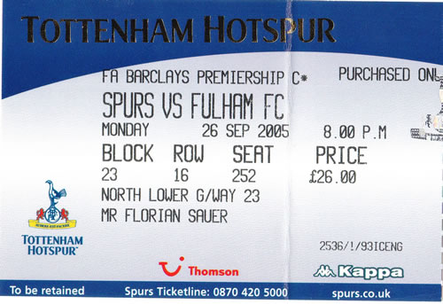 Ticket Tottenham Hotspur - Fulham FC, Premier League, 26.09.2005