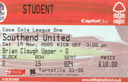 Ticket Nottingham Forest - Southend United, League One, 19.11.2005