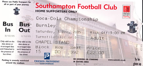 Ticket Southampton FC - Burnley FC, Championship, 03.12.2005