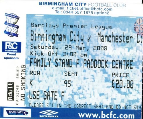 Ticket Birmingham City - Manchester City, Premier League, 29.03.2008