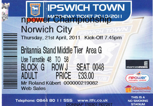 Ticket Ipswich Town - Norwich City, Championship, 21.04.2011