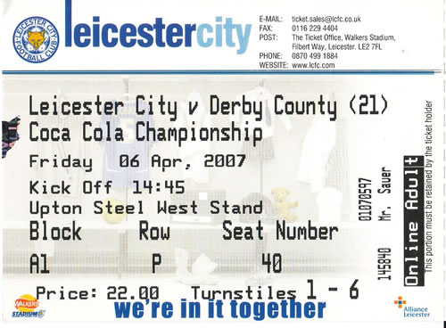 Ticket Leicester City - Derby County, Championship, 06.04.2007