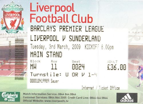 Ticket Liverpool FC - Sunderland AFC, Premier League, 03.03.2009
