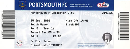 Ticket Portsmouth FC - Leicester City, Championship, 24.09.2010