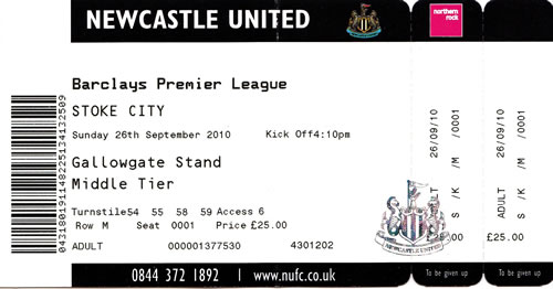 Ticket Newcastle United - Stoke City, Premier League, 26.09.2010