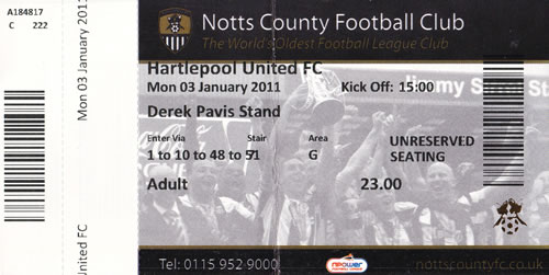 Ticket Notts County - Hartlepool United, League One, 03.01.2011