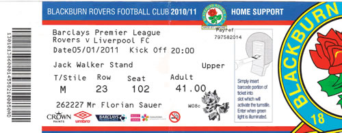 Ticket Blackburn Rovers - Liverpool FC, Premier League, 05.01.2011