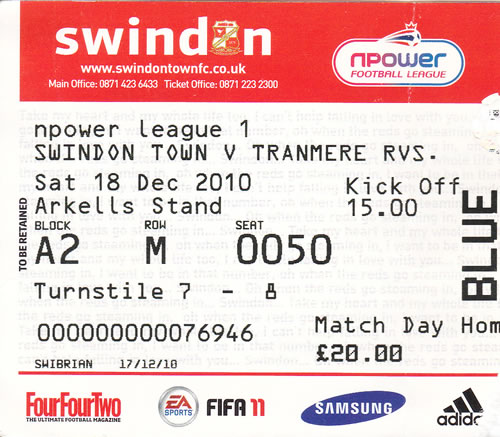 Ticket Swindon Town - Tranmere Rovers, League One, 25.01.2011