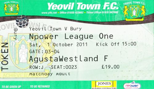 Ticket Yeovil Town - Bury FC, League One, 01.10.2011