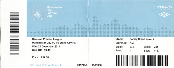 Ticket Manchester City - Stoke City, Premier League, 21.12.2011