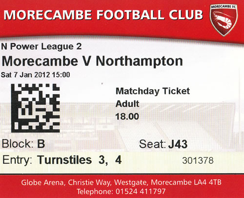 Ticket Morecambe FC - Northampton Town, League Two, 07.01.2012