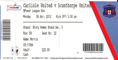 Ticket Carlisle United - Scunthorpe United, League One, 09.04.2012