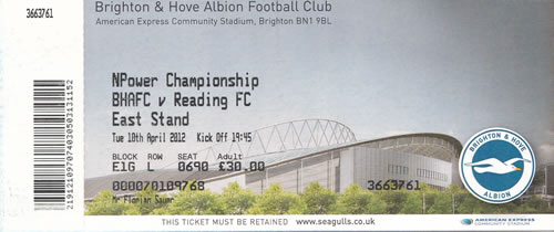 Ticket Brighton & Hove Albion - Reading FC, Championship, 10.04.2012