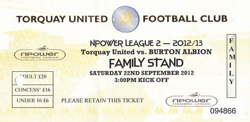 Ticket Torquay United - Burton Albion, League Two, 22.09.2012