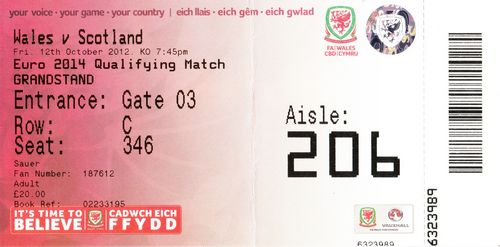 Ticket Wales - Scotland, WM Qualifier, 12.10.2012