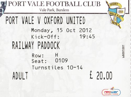 Ticket Port Vale - Oxford United, League Two, 15.10.2012