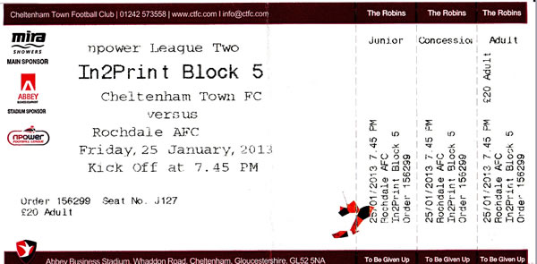 Ticket Cheltenham Town - Rochdale AFC, League Two, 25.01.2013