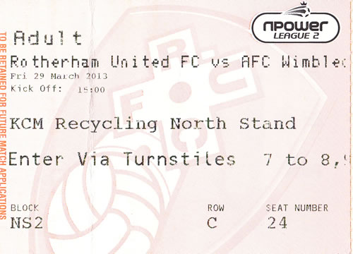 Ticket Rotherham United - AFC Wimbledon, League Two, 29.03.2013