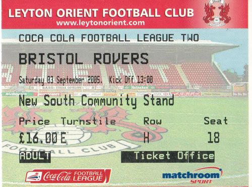 Ticket Leyton Orient - Bristol Rovers, League Two, 03.09.2005
