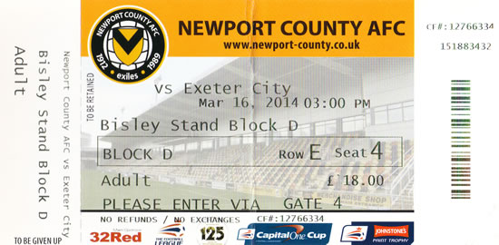 Ticket Newport County - Exeter City, League Two, 16.03.2014